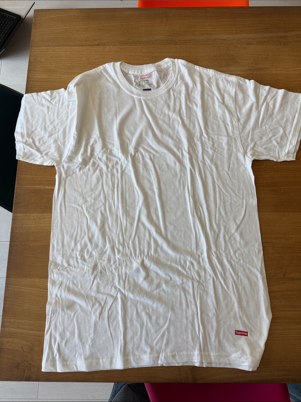 Supreme Hanes White Short Sleeve Crewneck T-Shirt with Red Box Logo